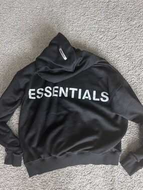Essentials Black Hoodie Sweater with White ESSENTIALS Logo